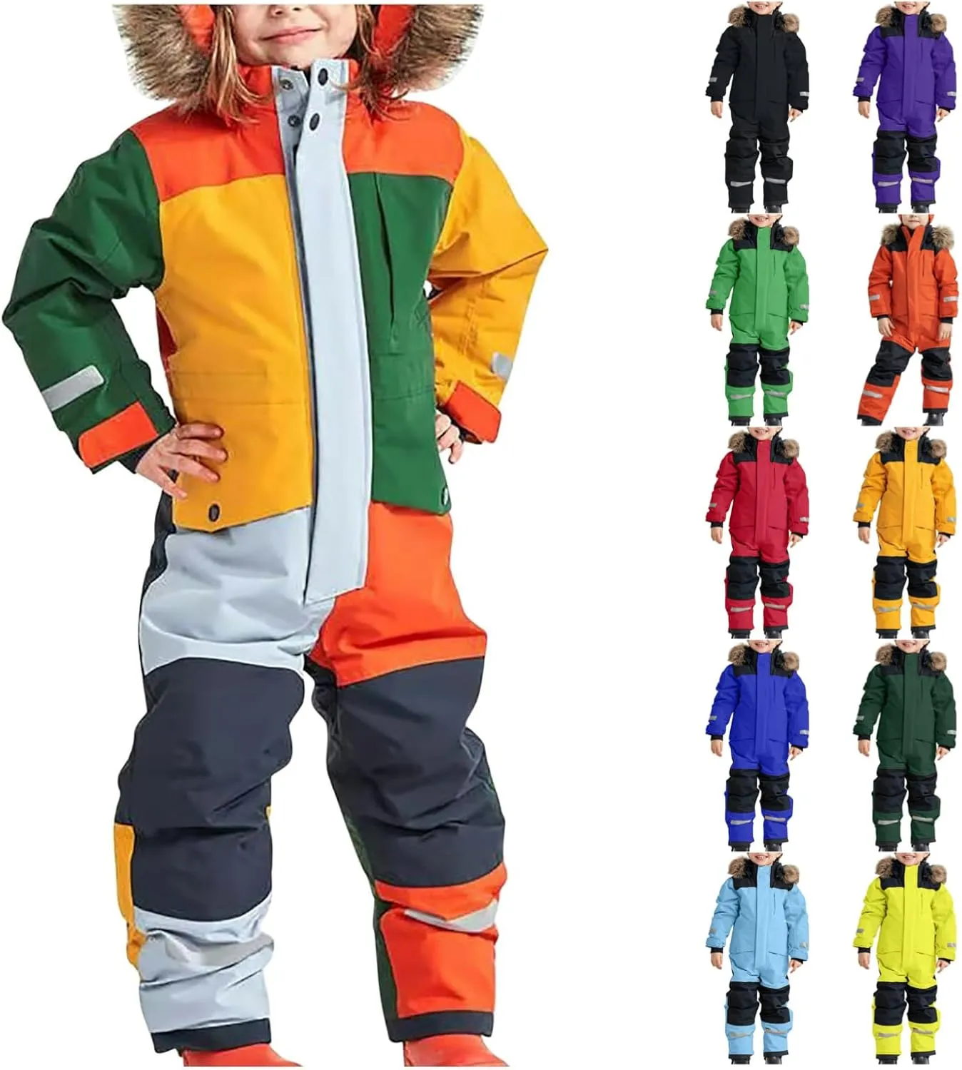 BOXIACEY Snow Suit for Kids One Piece Snowsuits Overalls Ski Suits Waterproof Winter Jumpsuit Warm Jackets with Hood