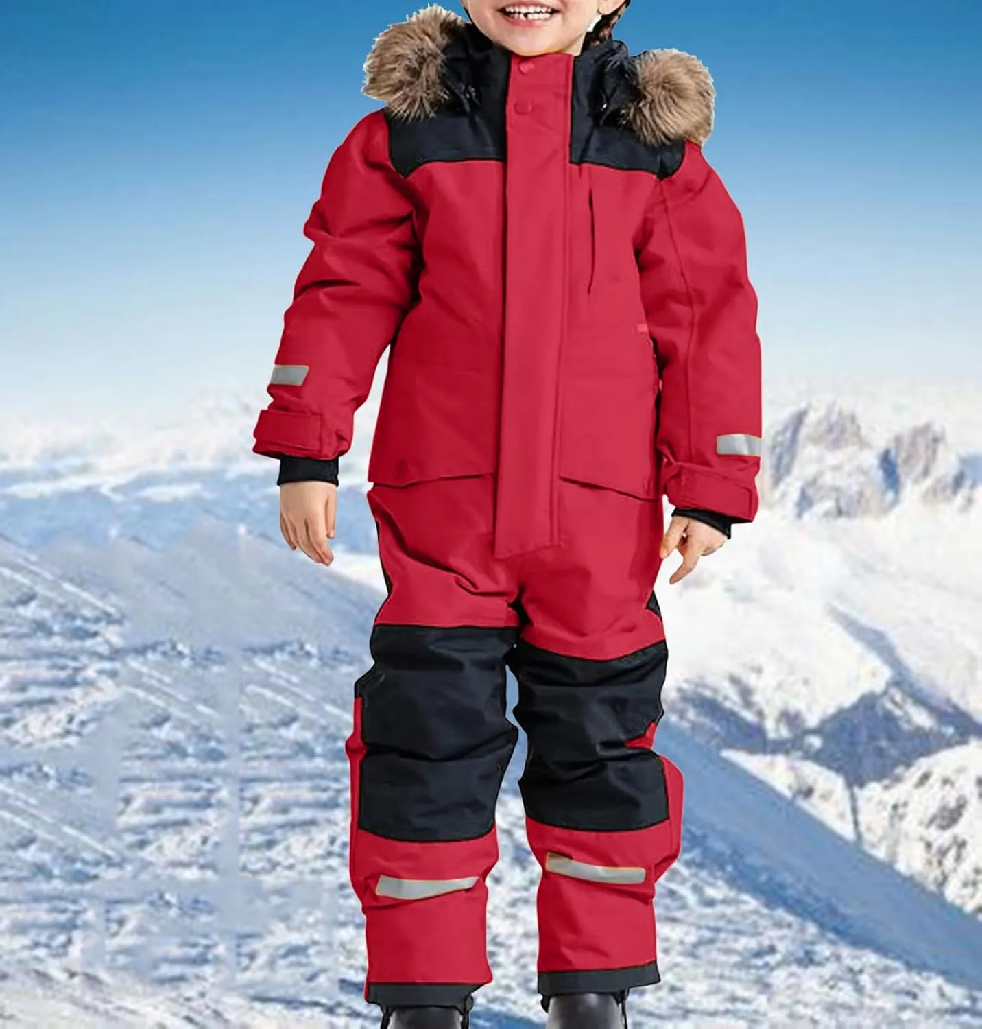 BOXIACEY Snow Suit for Kids One Piece Snowsuits Overalls Ski Suits Waterproof Winter Jumpsuit Warm Jackets with Hood