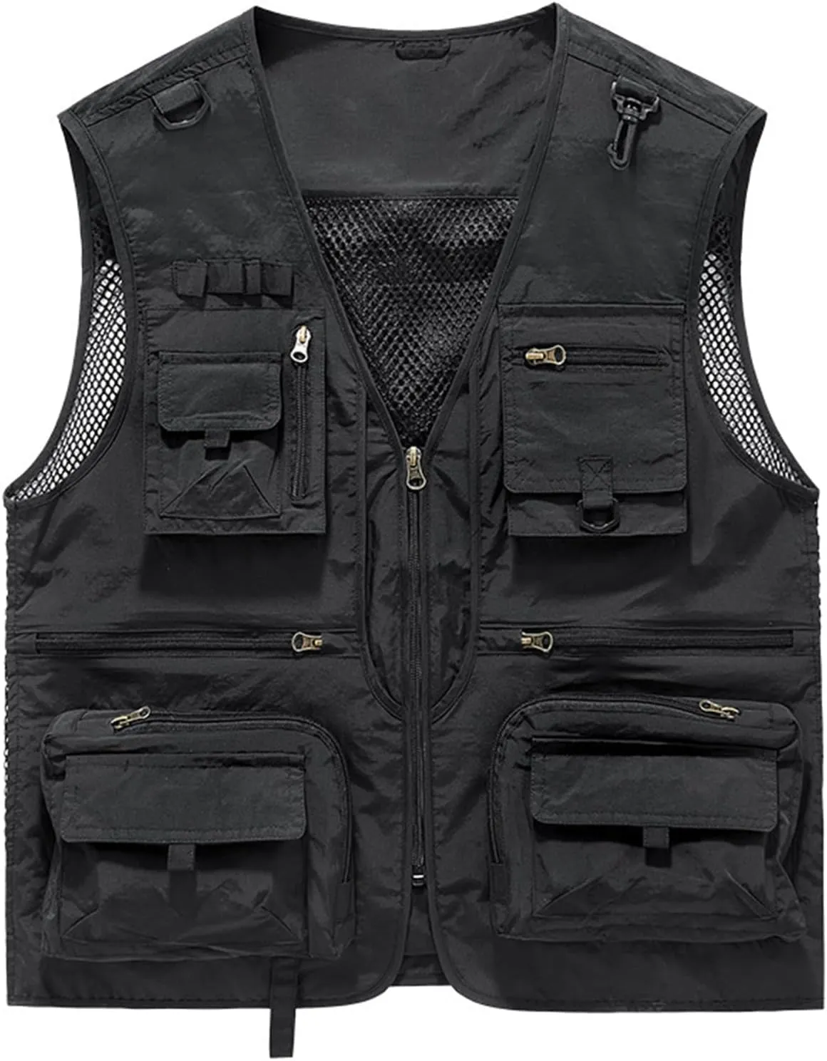 Breathable Mesh Zip Cargo Vest with Pockets, Men's Quick Drying Tactical Vests Outdoor Hiking Fishing Vests Jacket