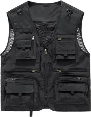 Breathable Mesh Zip Cargo Vest with Pockets, Men's Quick Drying Tactical Vests Outdoor Hiking Fishing Vests Jacket
