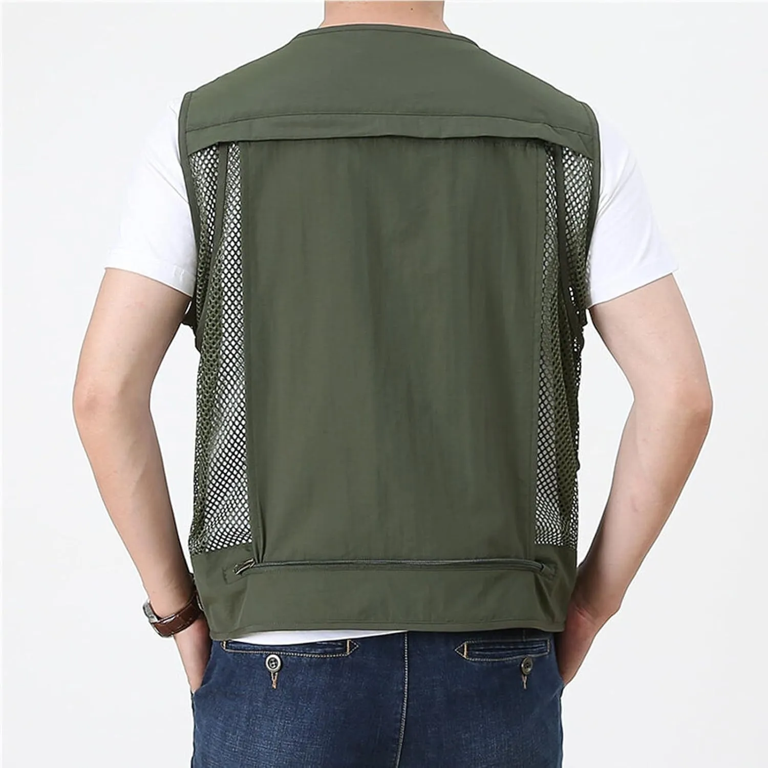 Breathable Mesh Zip Cargo Vest with Pockets, Men's Quick Drying Tactical Vests Outdoor Hiking Fishing Vests Jacket