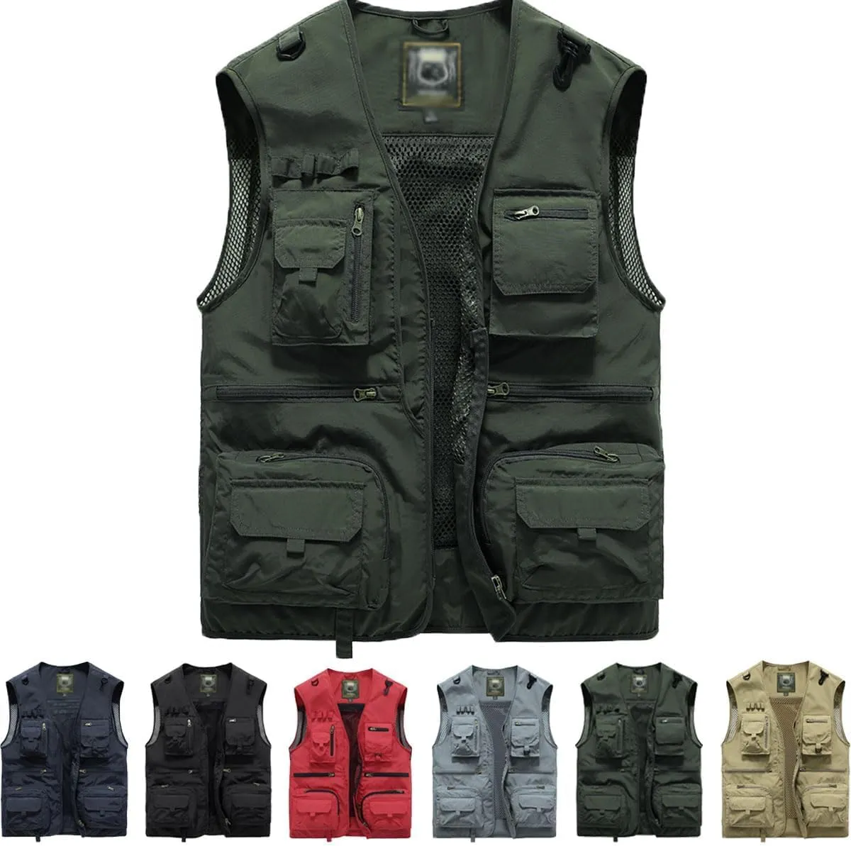 Breathable Mesh Zip Cargo Vest with Pockets, Men's Quick Drying Tactical Vests Outdoor Hiking Fishing Vests Jacket