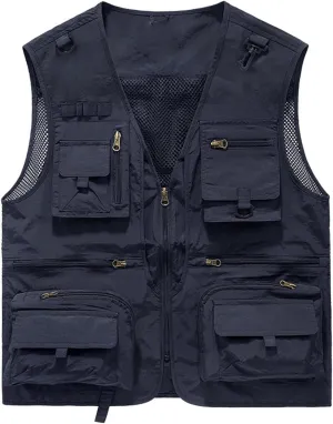 Breathable Mesh Zip Cargo Vest with Pockets, Men's Quick Drying Tactical Vests Outdoor Hiking Fishing Vests Jacket