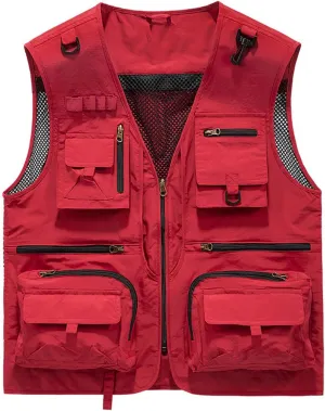 Breathable Mesh Zip Cargo Vest with Pockets, Men's Quick Drying Tactical Vests Outdoor Hiking Fishing Vests Jacket