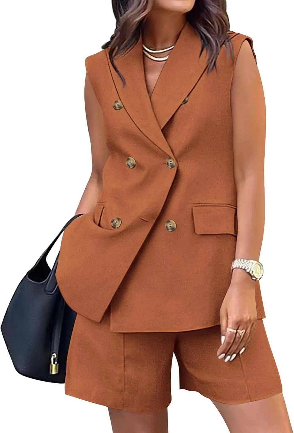 BTFBM Womens Blazer Vest Shorts Sets Lapel Neck Casual Sleeveless Button Down Office Summer 2 Piece Lounge Matching Sets