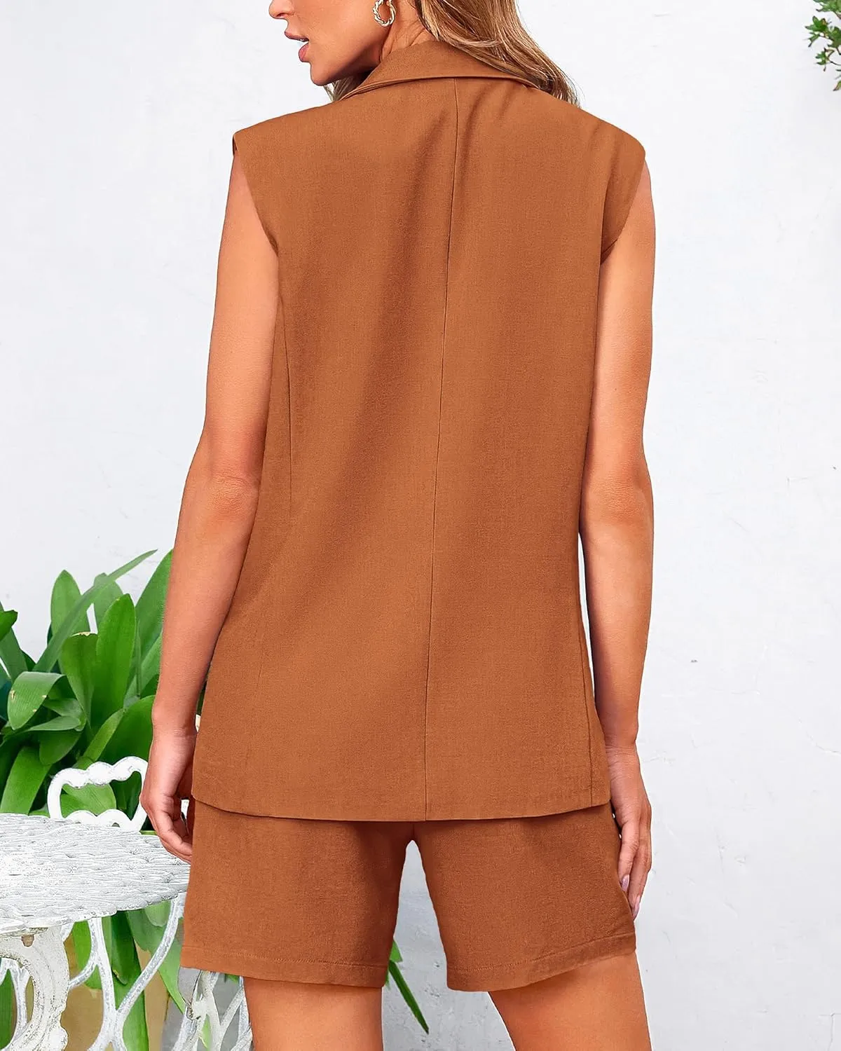 BTFBM Womens Blazer Vest Shorts Sets Lapel Neck Casual Sleeveless Button Down Office Summer 2 Piece Lounge Matching Sets