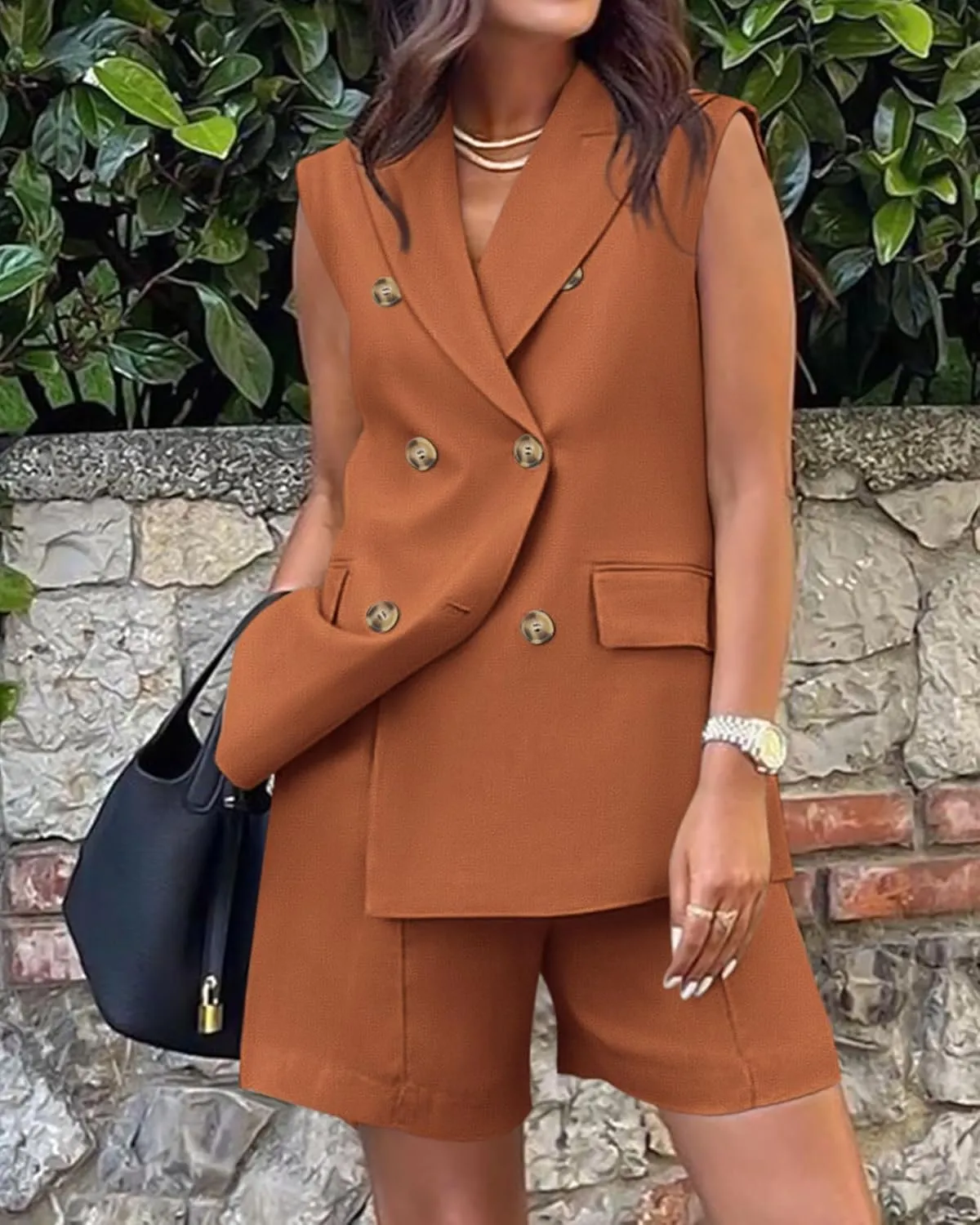 BTFBM Womens Blazer Vest Shorts Sets Lapel Neck Casual Sleeveless Button Down Office Summer 2 Piece Lounge Matching Sets
