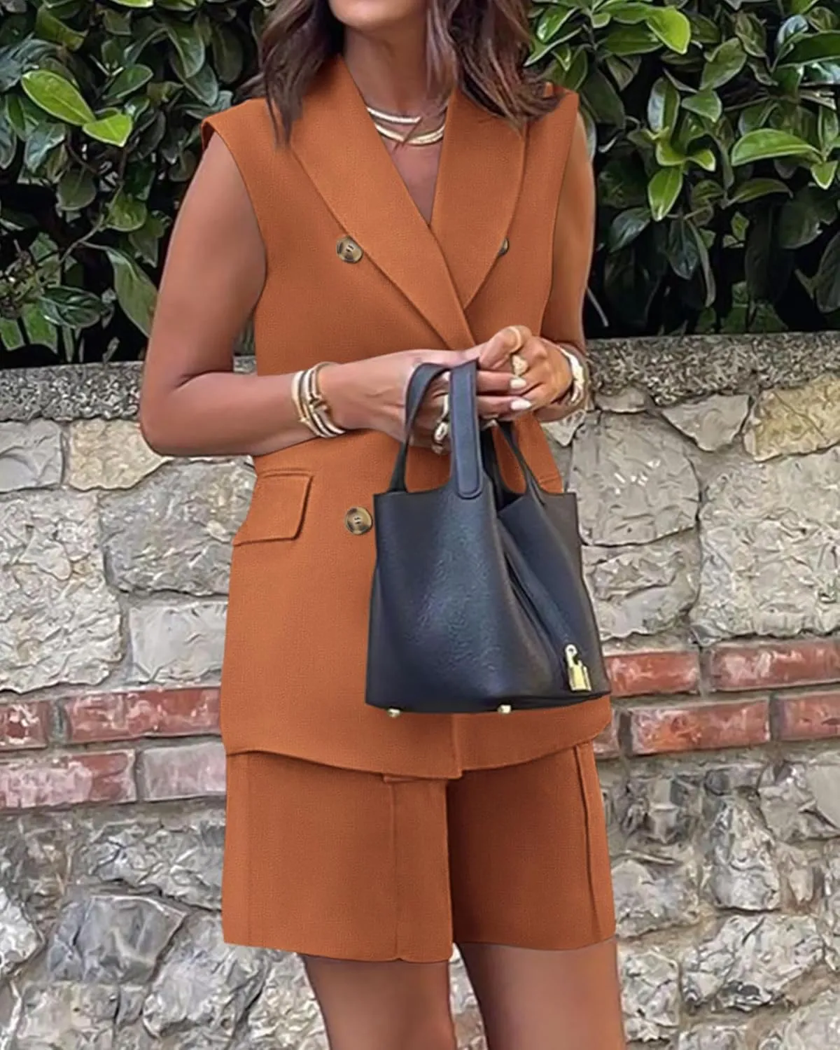 BTFBM Womens Blazer Vest Shorts Sets Lapel Neck Casual Sleeveless Button Down Office Summer 2 Piece Lounge Matching Sets