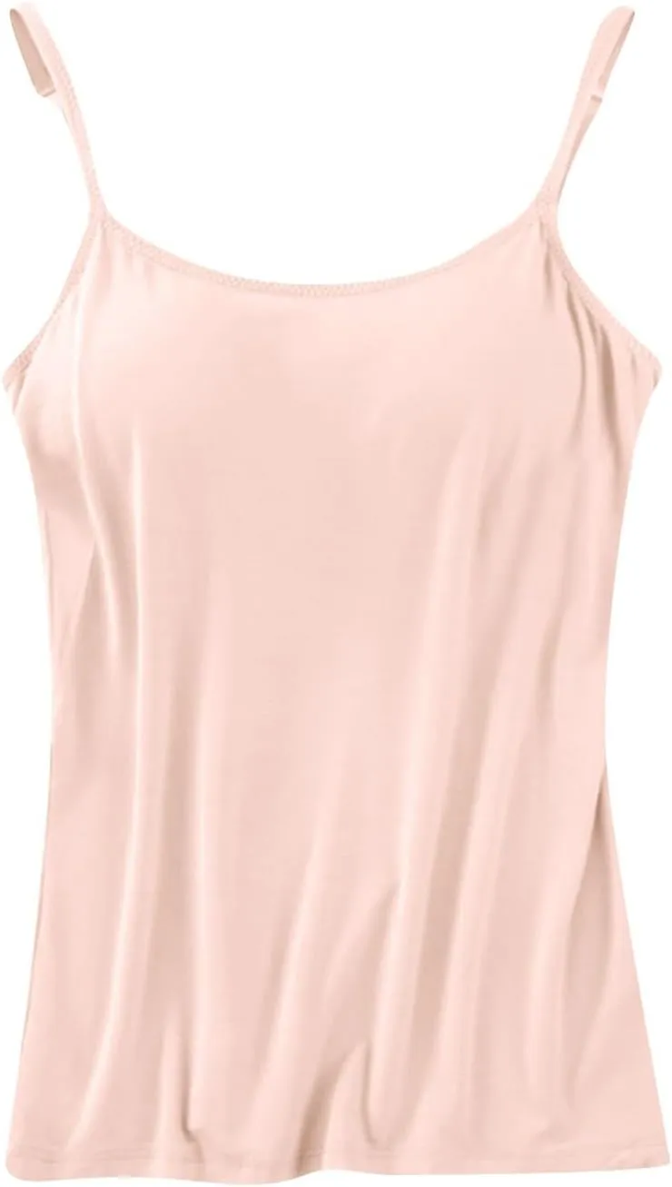 Built in Bra Tank Tops for Women Camisole Tops with Chest Pads Underwear One Thin Straps Sports Bottoming Shirt