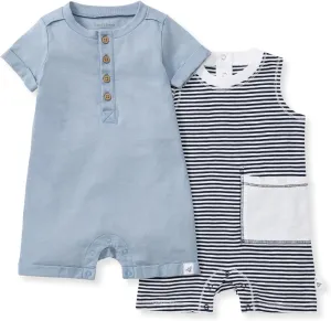 Burt's Bees Baby baby-boys Short Sleeve Rompers, 100% Organic Cotton One-piece Coverall and Layette Set