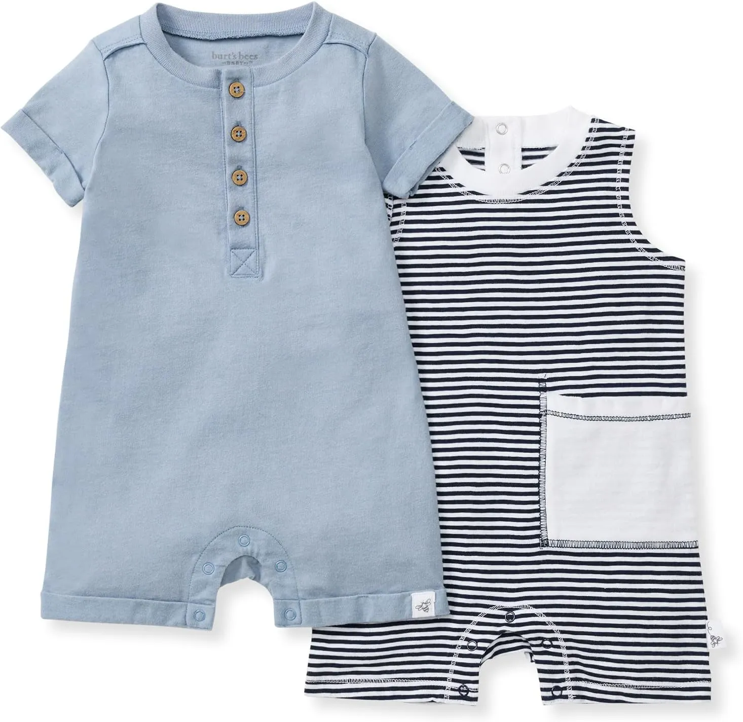 Burt's Bees Baby baby-boys Short Sleeve Rompers, 100% Organic Cotton One-piece Coverall and Layette Set