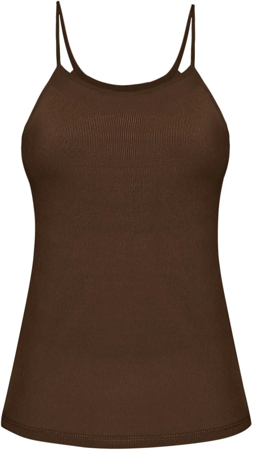 Camisole Top for Women Casual Ribbed Slim Fit Tanks with Bulit in Bra Summer Workout Yoga Spaghetti Strap Underwear