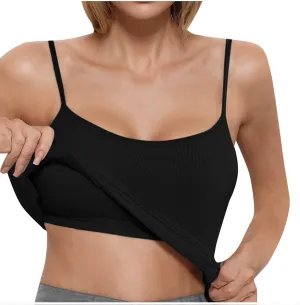 Camisole Top for Women Casual Ribbed Slim Fit Tanks with Bulit in Bra Summer Workout Yoga Spaghetti Strap Underwear