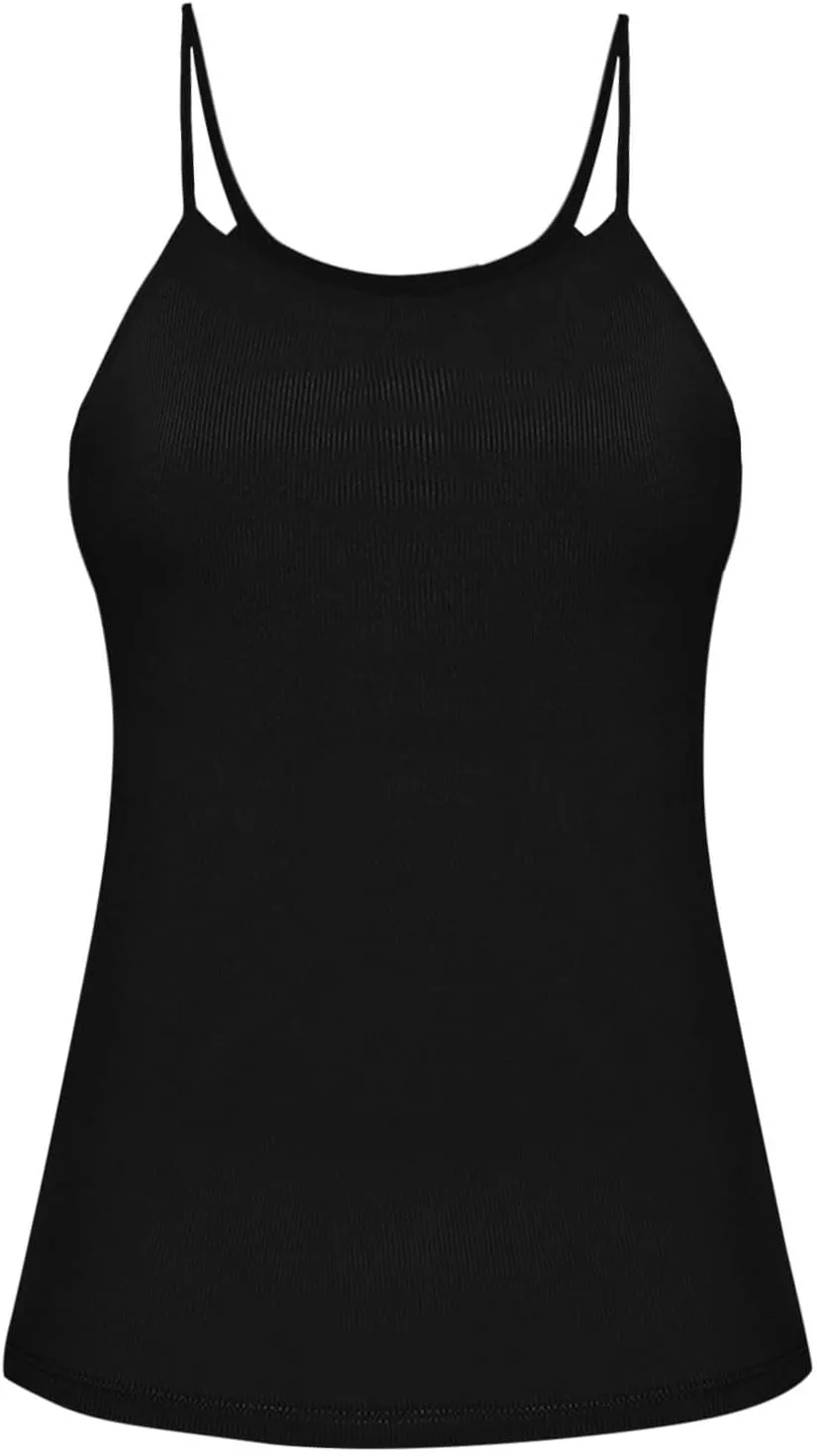 Camisole Top for Women Casual Ribbed Slim Fit Tanks with Bulit in Bra Summer Workout Yoga Spaghetti Strap Underwear