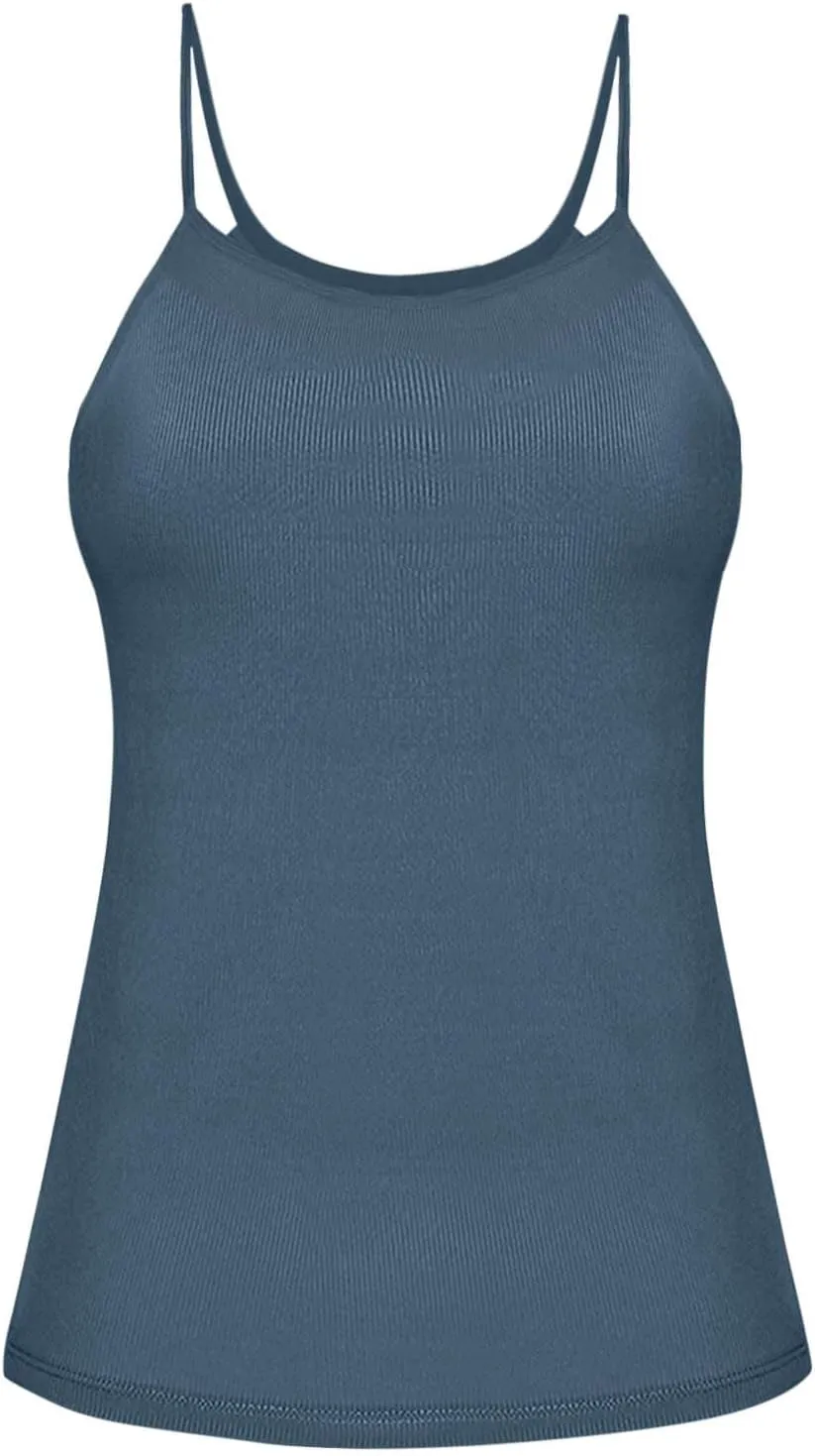 Camisole Top for Women Casual Ribbed Slim Fit Tanks with Bulit in Bra Summer Workout Yoga Spaghetti Strap Underwear
