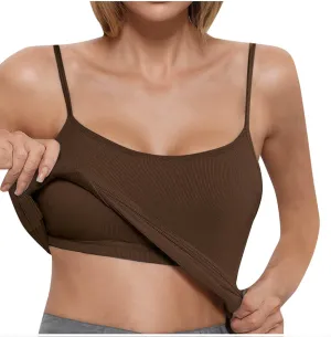 Camisole Top for Women Casual Ribbed Slim Fit Tanks with Bulit in Bra Summer Workout Yoga Spaghetti Strap Underwear