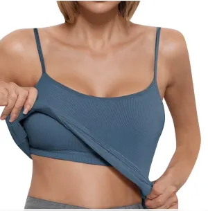 Camisole Top for Women Casual Ribbed Slim Fit Tanks with Bulit in Bra Summer Workout Yoga Spaghetti Strap Underwear