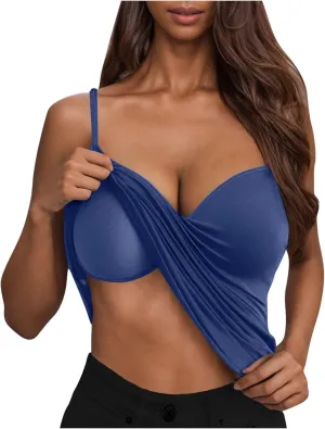 Camisole Tops for Women Built in Bra Slim Fit Crop Lightweight Quick Dry Padded Bras Sexy Vneck Layering Tank Tops