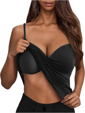 Camisole Tops for Women Built in Bra Slim Fit Crop Lightweight Quick Dry Padded Bras Sexy Vneck Layering Tank Tops