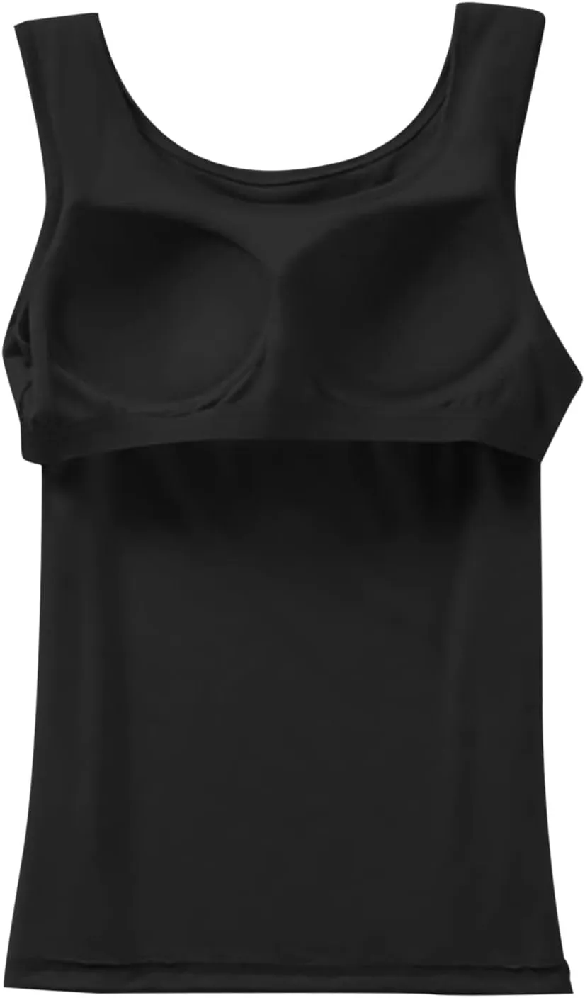 Camisole Tops with Built in Bra for Women Summer Casual Loose Chest Pad Vest Running Layering Yoga Outfits Cami Shirts