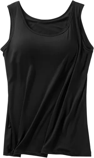 Camisole Tops with Built in Bra for Women Summer Casual Loose Chest Pad Vest Running Layering Yoga Outfits Cami Shirts