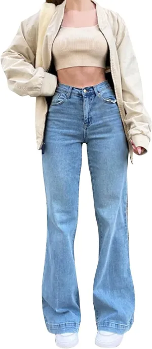 Cargo Jeans for Women High Waisted Wide Leg Jeans with Flap Pocket Y2K Womens Jeans Skinny Stretch Denim Pants Jeans