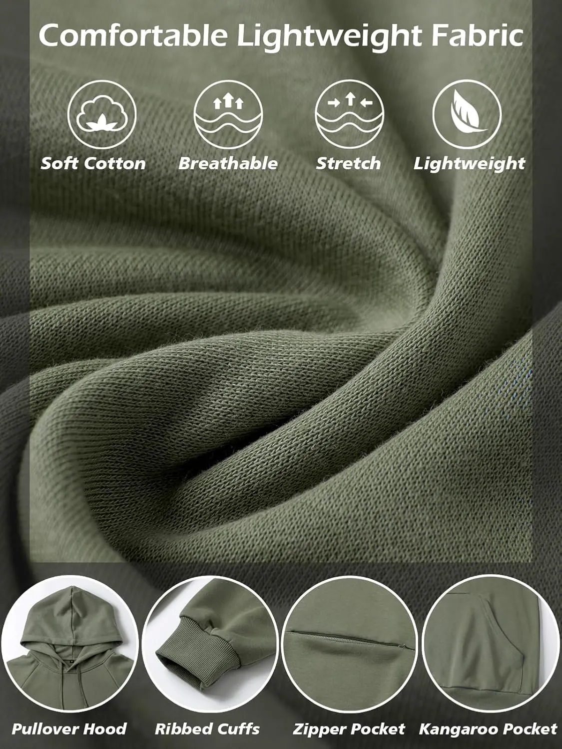 CARWORNIC Men's Hoodies Pullover Soft Hooded Sweatshirts Long Sleeve Casual Hoodies with Zipper Pocket