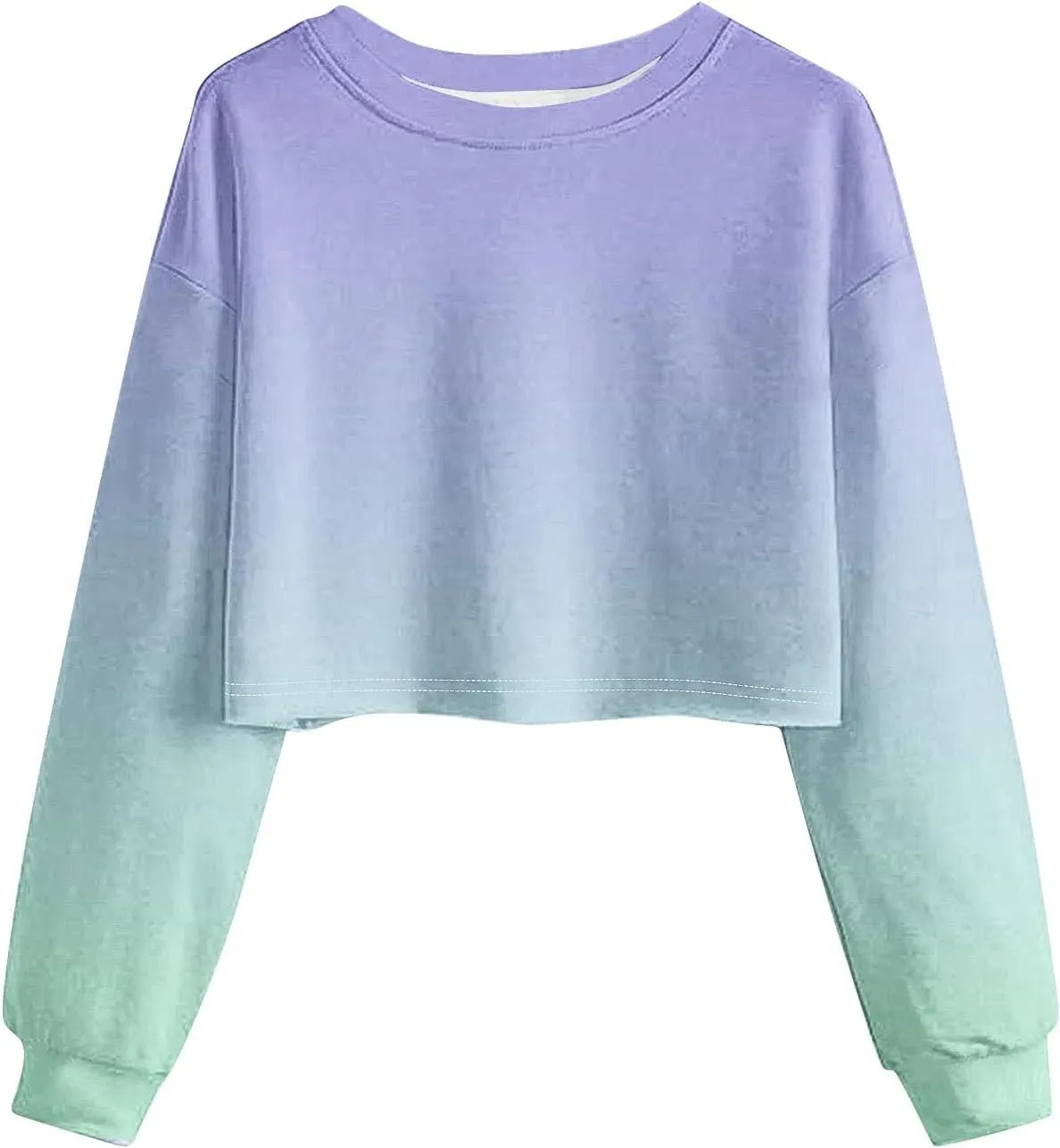 Casual Crop Sweatshirt for Women Crewneck Cropped Fleece Pullover Long Sleeve Ombre Crop Top Gym Yoga Workout Tops