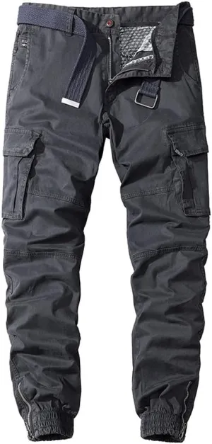 chouyatou Men's Casual Mid-Rise Waist Tapered Leg Close Bottom Jogger Cargo Pants