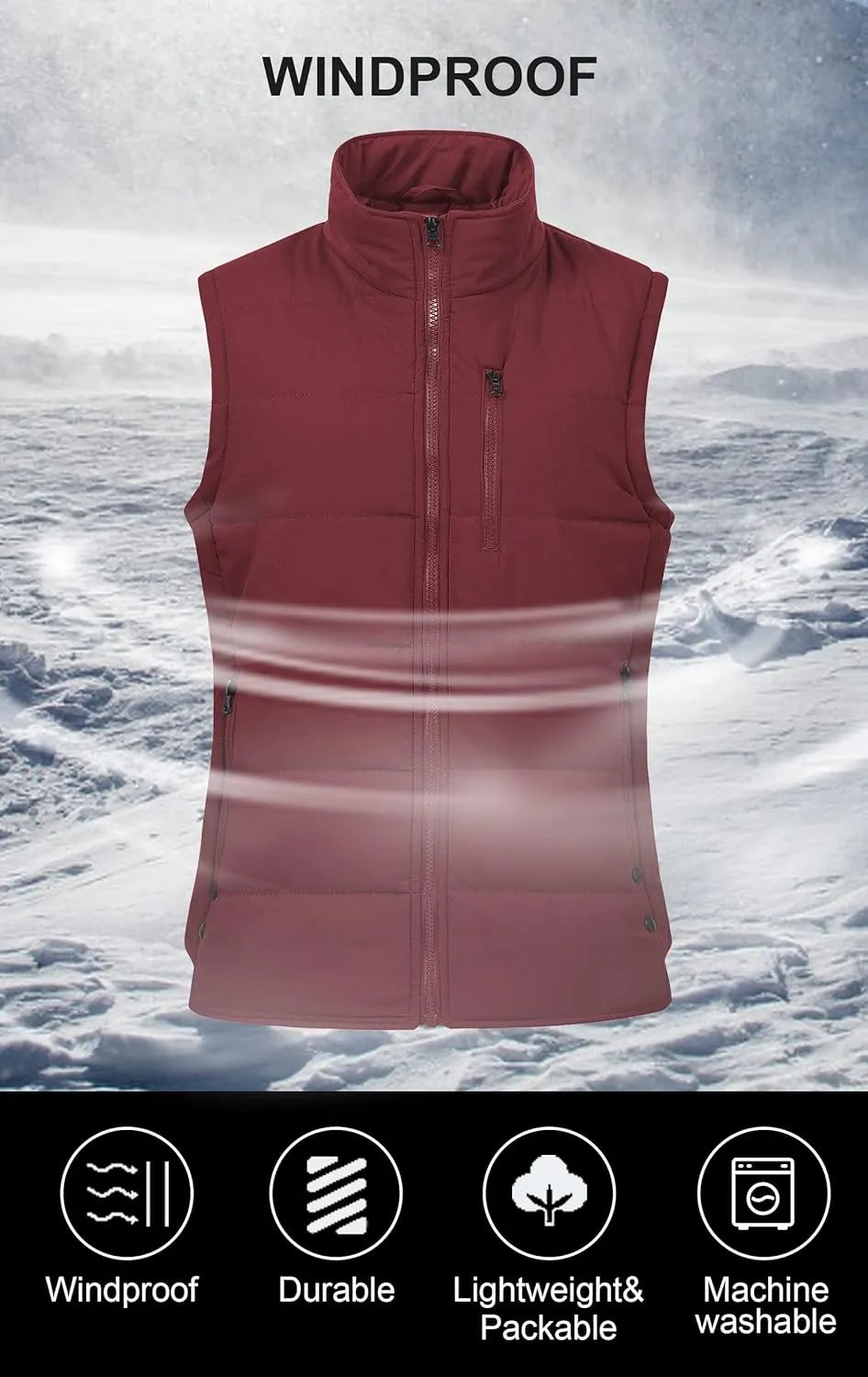 Chrisuno Women's Winter Vests Outerwear Lightweight Quilted Puffer Utility Vest
