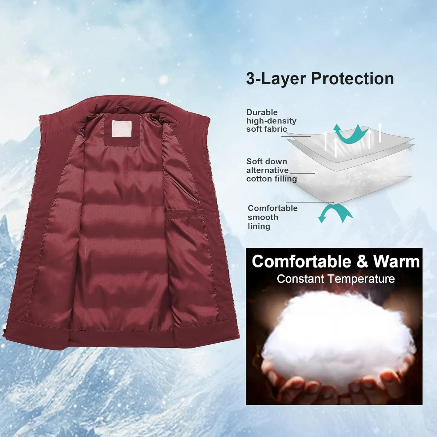 Chrisuno Women's Winter Vests Outerwear Lightweight Quilted Puffer Utility Vest