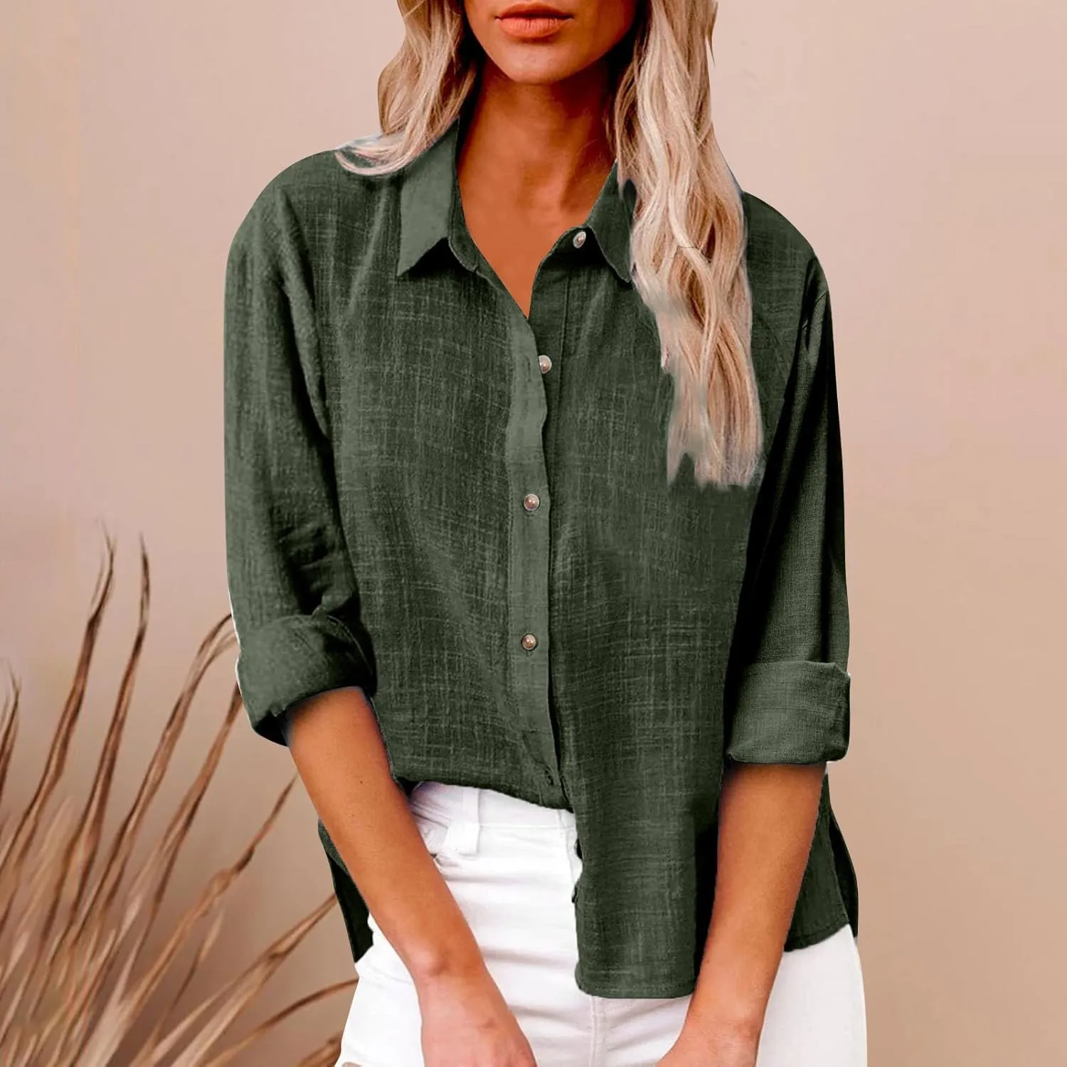Cotton Linen Shirts for Women 2025 Spring Casual Long Sleeve Tops Button Down Lapel Blouses Summer Loose Work Tshirt