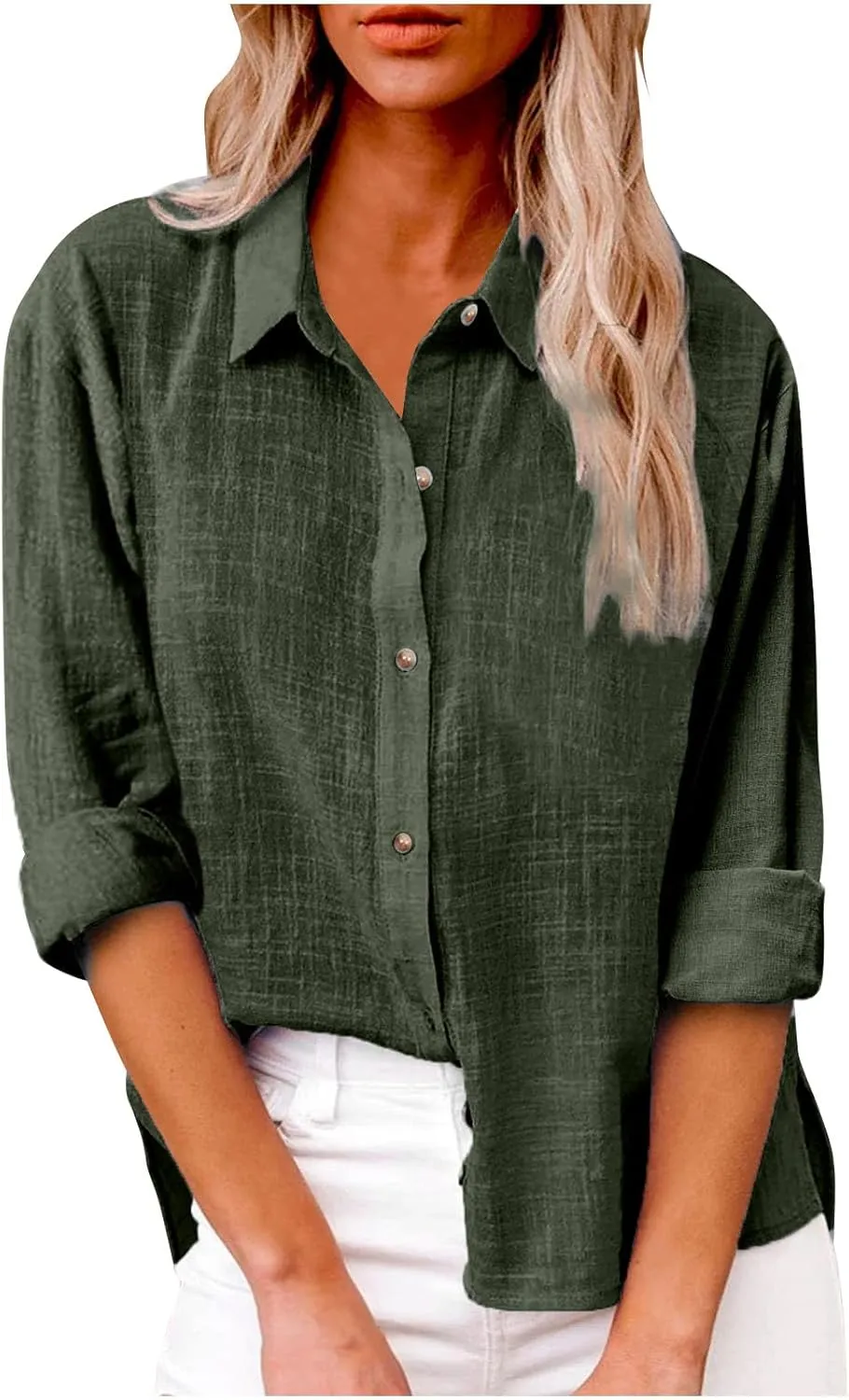 Cotton Linen Shirts for Women 2025 Spring Casual Long Sleeve Tops Button Down Lapel Blouses Summer Loose Work Tshirt