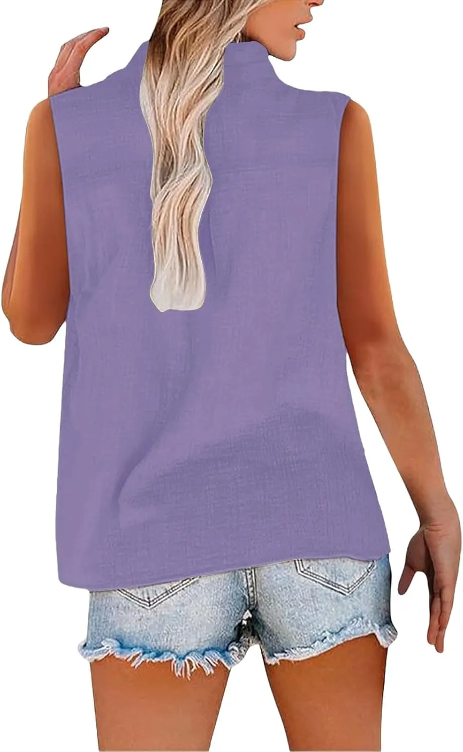 Cotton Linen Shirts for Women Sleeveless Collared Tops Oversized Button Up Blouses Work Shirts Casual Summer Tshirt