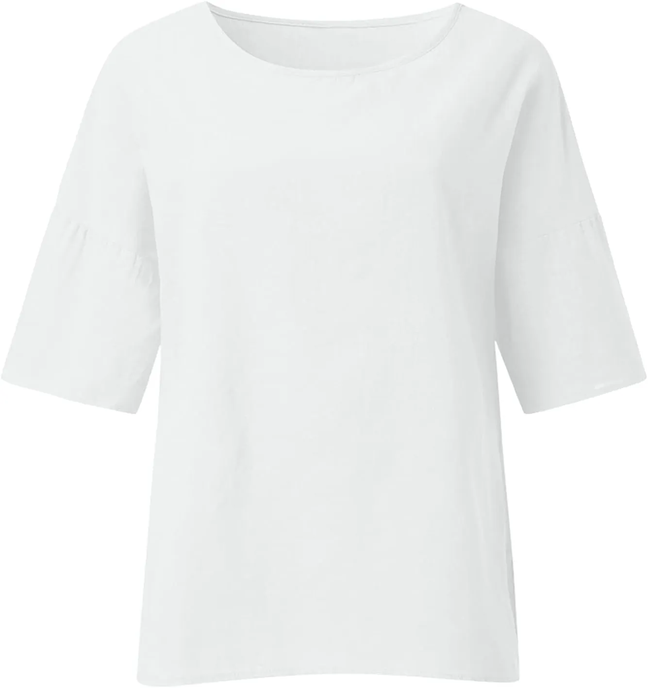 Cotton Linen Top for Women Plus Size 3/4 Sleeve Casual Summer Blouse T Shirt Fashion Side Split Loose Tunic Shirts