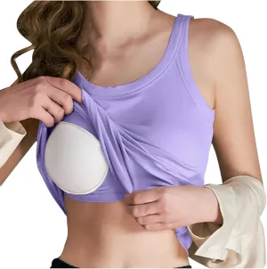 Cotton Tank Tops with Built in Bra for Women Summer Basic Workout Undershirt Solid Color Fashion Yoga Blouse Tees