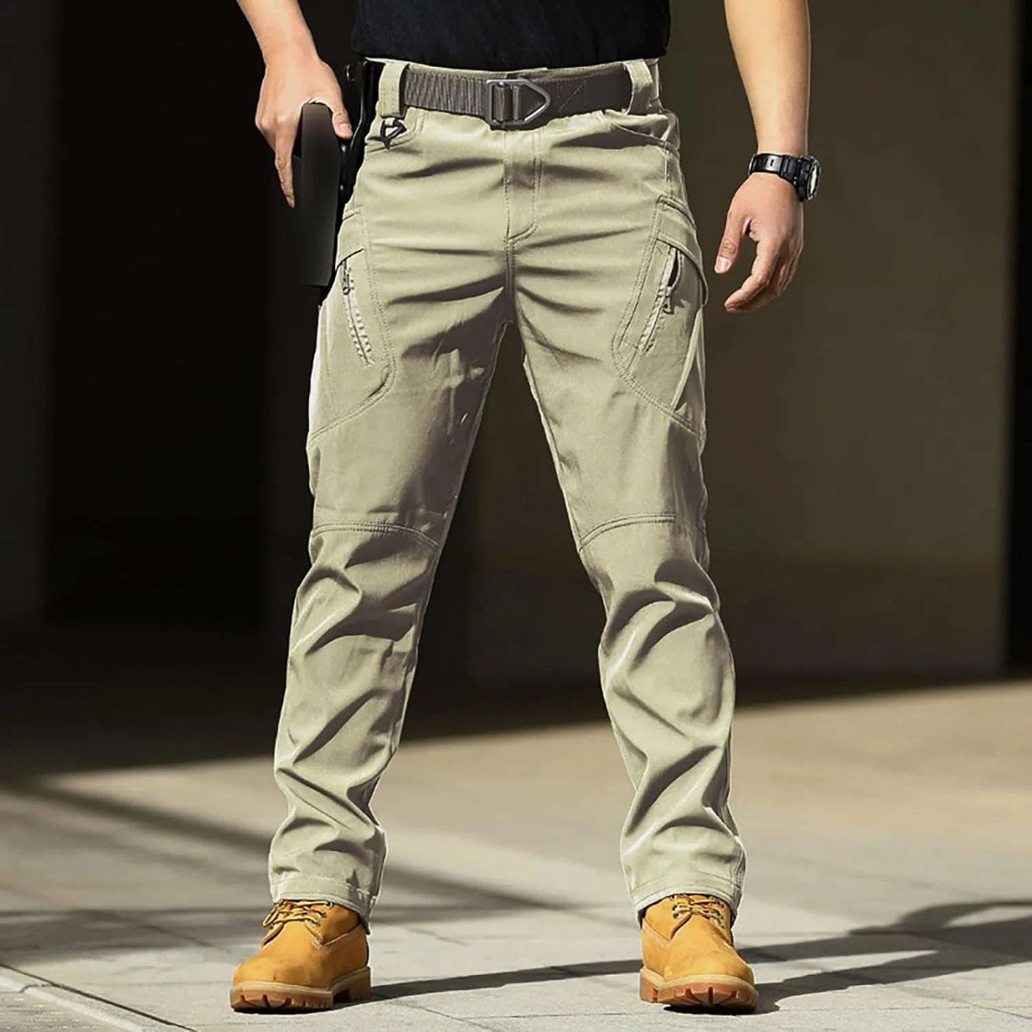 CRNTCEM Mens Waterproof Cargo Pants Ripstop Outdoor Work Hiking Pants Relaxed Fit Straight Leg Military Army Combat Pants