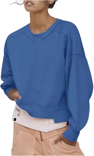 Crop Sweatshirt For Women Cute Long Sleeve Crew Neck Pullover Tops Oversized Sweatshirts Fall Fashion Outfits 2023
