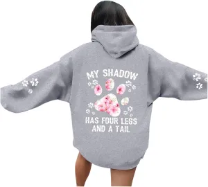 Cropped Hoodie Hoodies for Women Oversized Fleece Drop Shoulder Floral Print Sweatshirts 2024 Fall Fashion Pullover Tops with Pocket Clearance Prime Grey