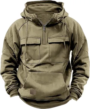 Ctreela Tactical Hoodie Coats for Men's Outdoor Windproof Hoodie Military Jacket Coat Sports Work 1/4 Zip Hooded Sweatshirts