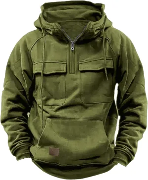 Ctreela Western Cargo Hoodie for Mens Military Outdoor Sports Hooded Sweatshirt Big and Tall 1/4 Zip Shirts Tactical Gear