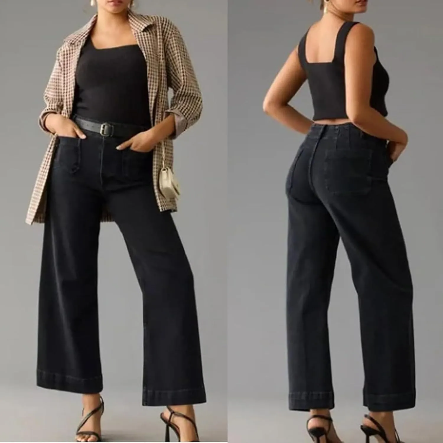 Curvachic Jeans, Oprah's Favorite Jeans Pants,CurvaChic Tummy High Waisted Control Cropped Wide-Leg Jeans