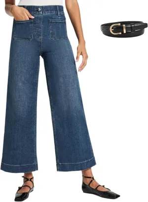 Curvachic Jeans, Oprah's Favorite Jeans Pants,CurvaChic Tummy High Waisted Control Cropped Wide-Leg Jeans