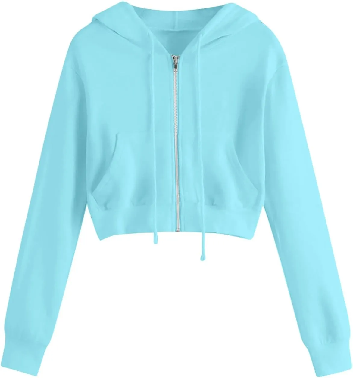 Dademeo Y2k Zip up Cropped Hoodies Sweatshirts for Teen Girls Fall Fleece Casual Drawstring Hoodies Jackets with Pockets