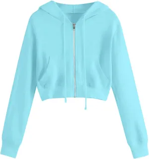 Dademeo Y2k Zip up Cropped Hoodies Sweatshirts for Teen Girls Fall Fleece Casual Drawstring Hoodies Jackets with Pockets