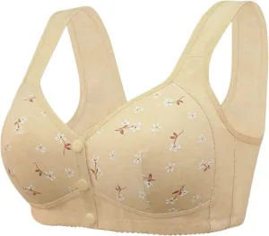 Daisy Bras for Older Women No Underwire Front Closure Bra Convenient Everyday Sleep Bras Wireless Snap Closing Bra