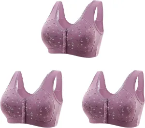 Daisy Bras Older Women 3 Pack Front Closure Wireless Bralette Senior Comfort Snap Sleep Beauty Back Everyday Lingerie