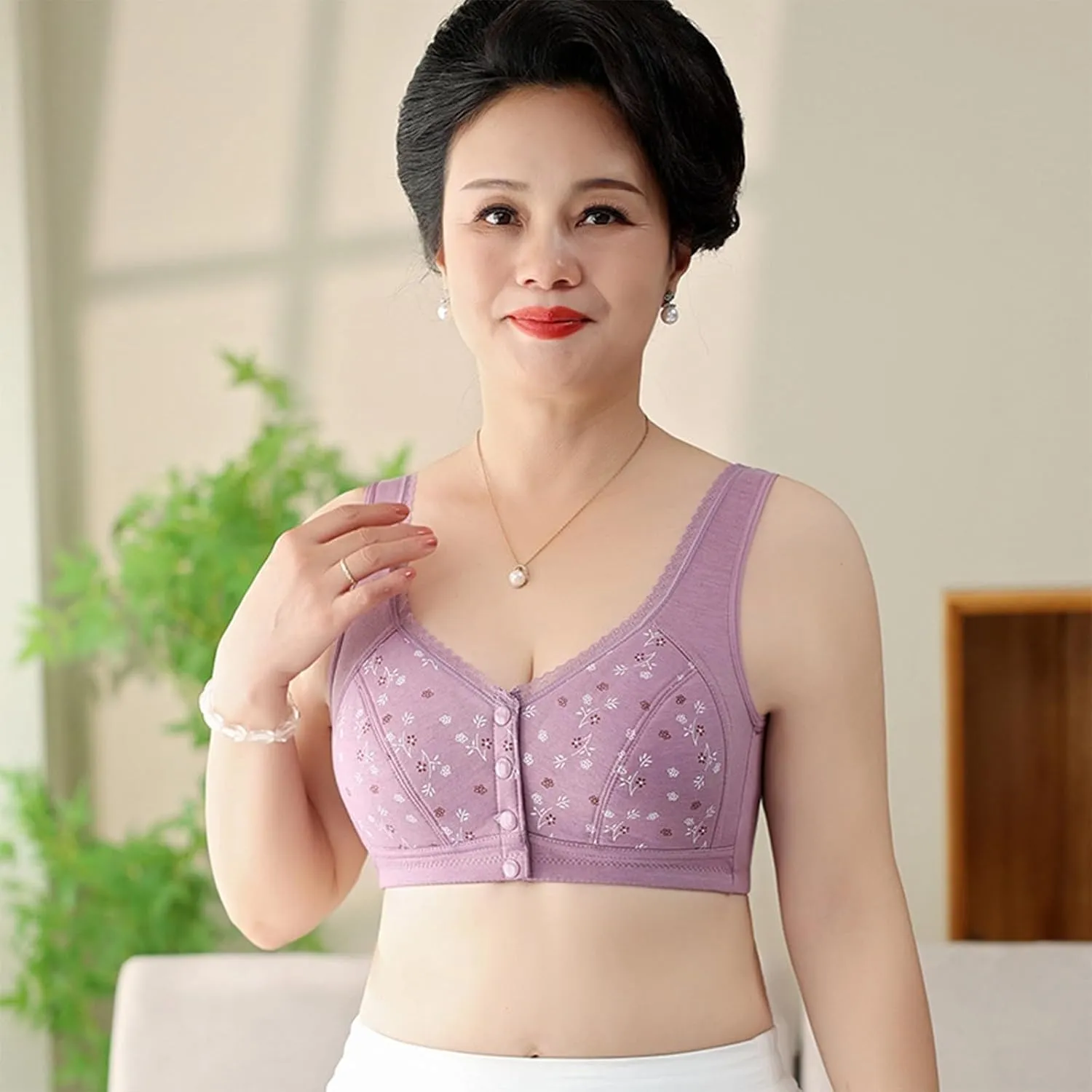 Daisy Bras Older Women 3 Pack Front Closure Wireless Bralette Senior Comfort Snap Sleep Beauty Back Everyday Lingerie