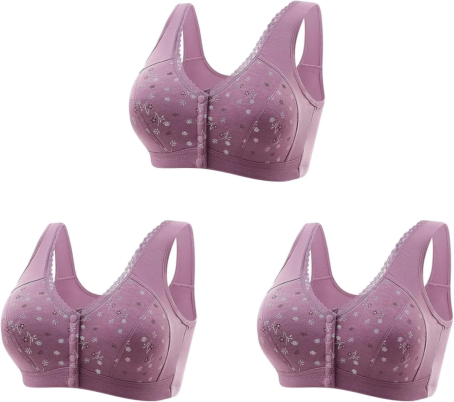 Daisy Bras Older Women 3 Pack Front Closure Wireless Bralette Senior Comfort Snap Sleep Beauty Back Everyday Lingerie