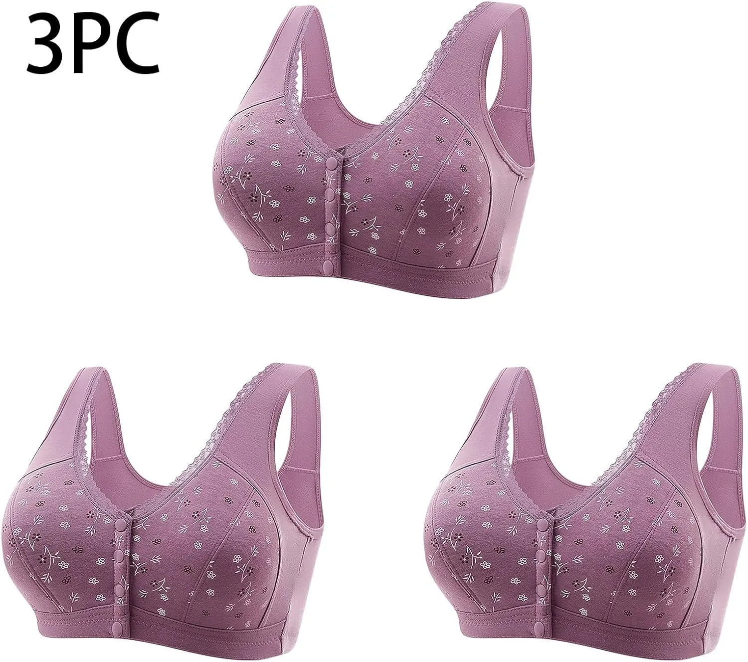 Daisy Bras Older Women 3 Pack Front Closure Wireless Bralette Senior Comfort Snap Sleep Beauty Back Everyday Lingerie